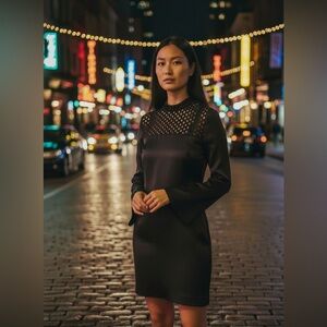 NWT Liu Jo Black Long Sleeve Dress with circle crochet detail Size IT42 US M/L